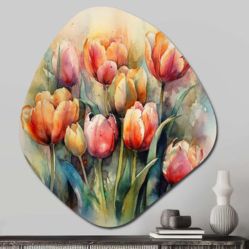 Orange Serenade Of Tulips - Asymmetric Metal Wall Art